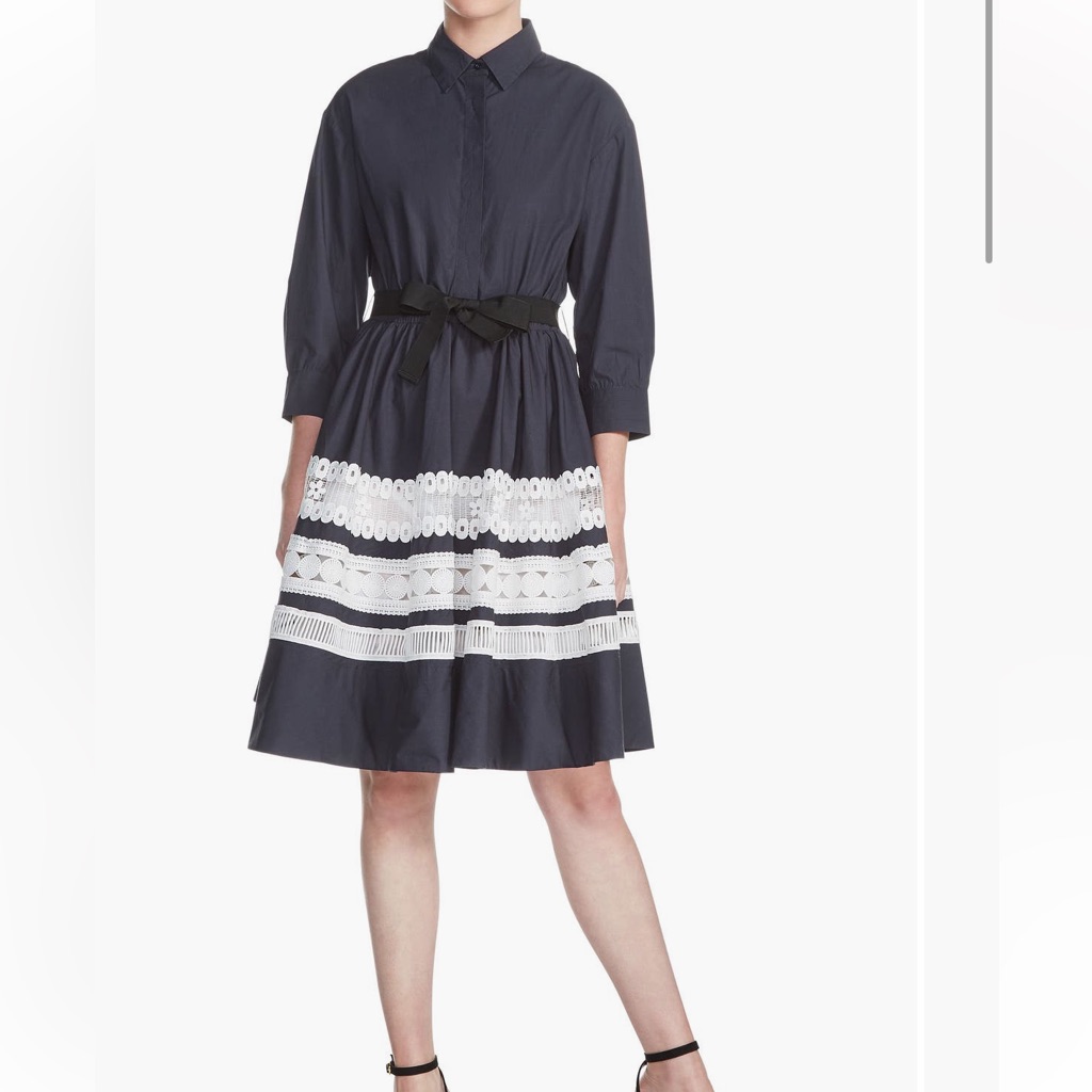 Maje Ramona Lace Navy And White A-Line Shirt Dress